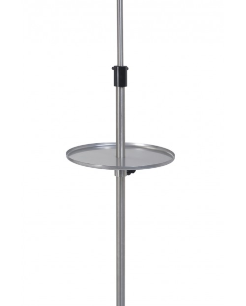 Circular stainless steel tray for IV pole.