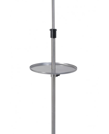 Circular stainless steel tray for IV pole.